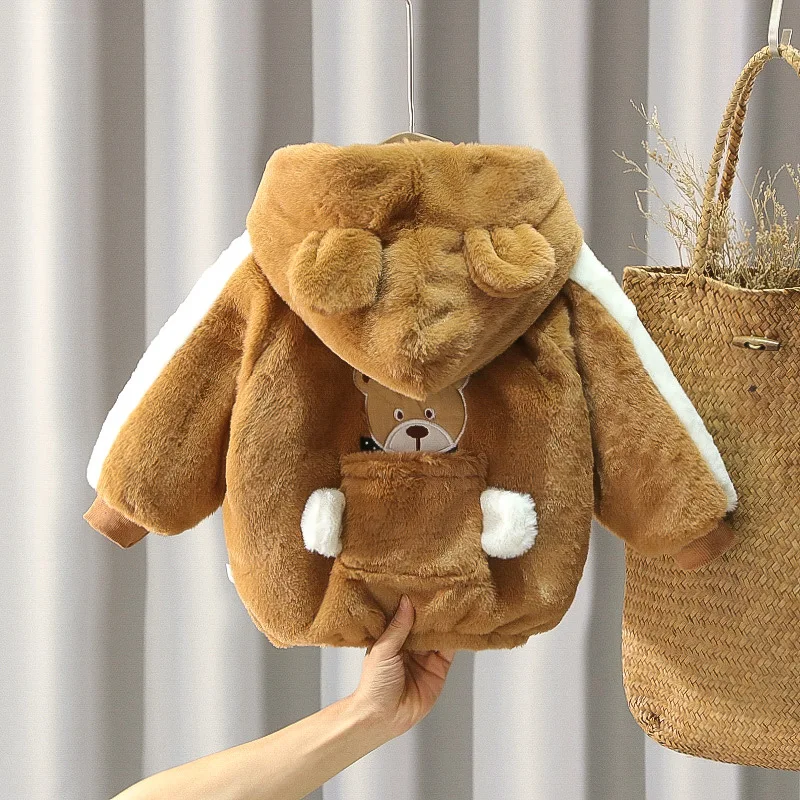 1 2 3 4 5 6 Jahre Baby Boy Jacke Winter verdicken warme Kapuze Kinder Oberbekleidung niedlichen Bären Plüsch Mäntel für Kleinkind Mädchen Kleidung