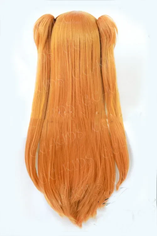 Anime EVA Asuka Langley Soryu Wig kostum rambut Cosplay oranye panjang tahan panas + 2 klip ekor kuda + topi Wig