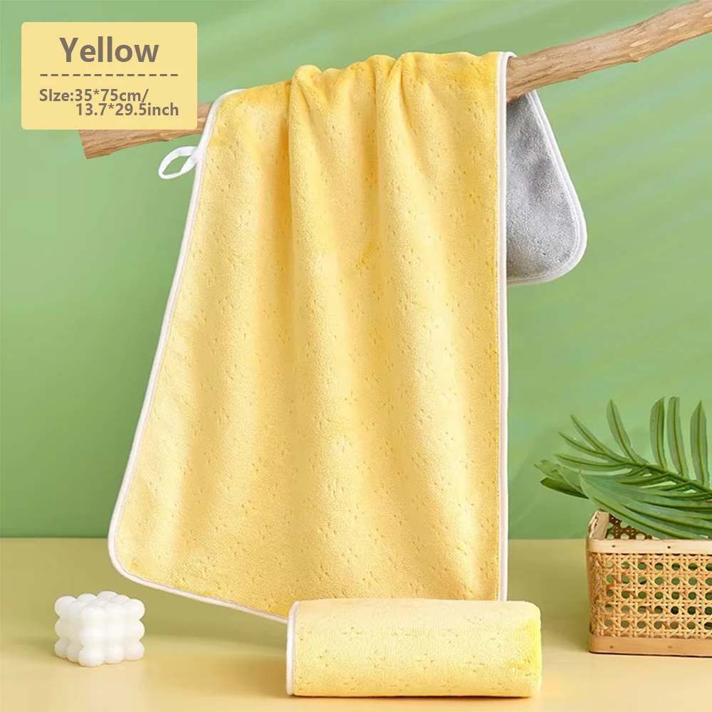 2 Pcs Two-Tone Towels 35x75cm 480GSM Thick Coral Fleece – Super Soft Absorbent Quick Dry Lint Free Bathroom Spa Gym Towel Set