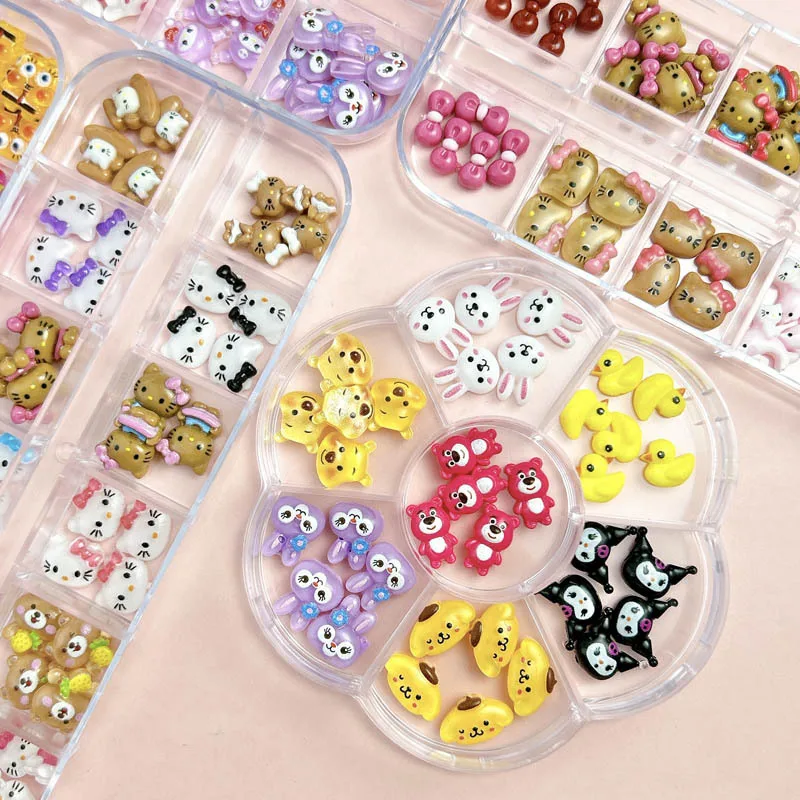 1Box Hot selling New Black Skin Cat Nail Charms Cartoon Bow Cat Bear Animals Nail Art Decoration for Making DIY Nail Crafts