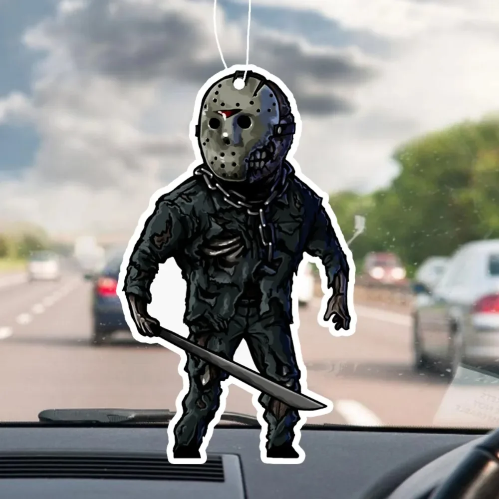 Ambientador para Coche con Diseño de Máscara de Hockey y Cazador - Diseño Asesino Nocturno, Colgante para Rejilla de Ventilación con Espejo, Fragancia Duradera
