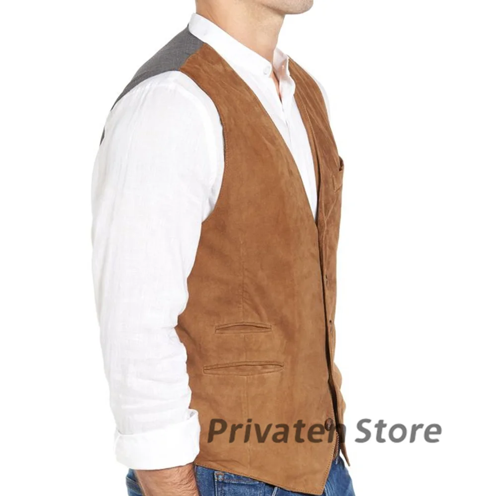 Men's Vest Suede Velvet Single Breasted Sleeveless Retro Handsome Brown Slim Large Size Waistcoat  chaleco hombre vestir