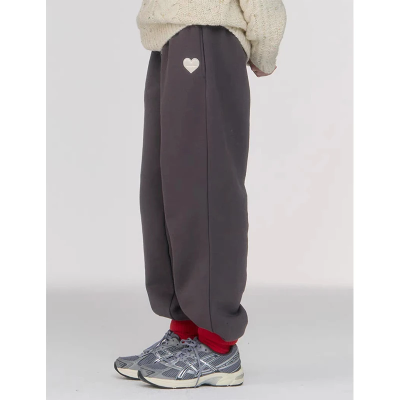 「LUXURY BRAND」Micoat2 Simple and Versatile Han Dongdaemun 24 Autumn Elastic Waist Love Embroidery Fleece-lined Ankle-tied