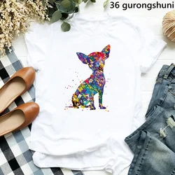 Akwarela Chihuahua miłośnik psów T-Shirt z nadrukiem kobiety koszula Harajuku Golden Retriever Tshirt Femme moda lato T koszula kobiet