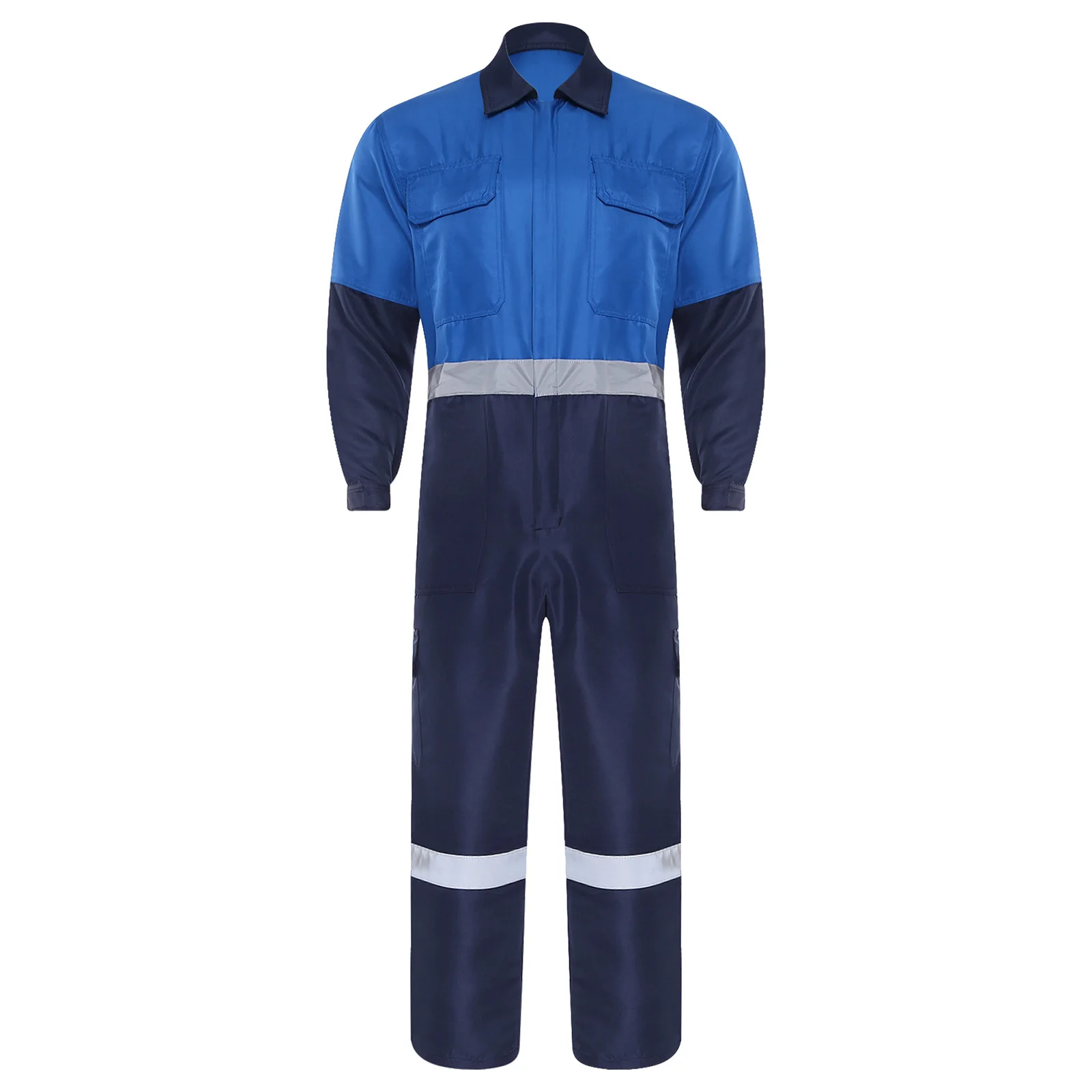 بدلة قفز للرجال زي ورشة عمل بأكمام طويلة وسحاب أمامي ملابس عمل معطف متعدد الجيوب عاكس لكامل الجسم