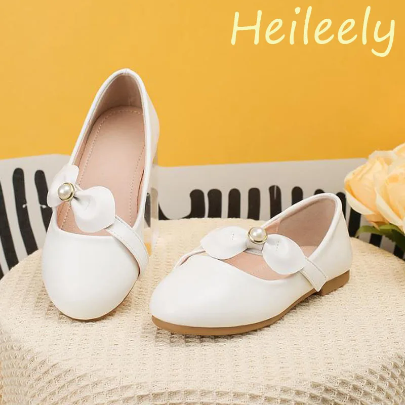 

2024 New Kids Shoes for Girl Round Toe White Color Rubber Buttom Flats 27 28 29