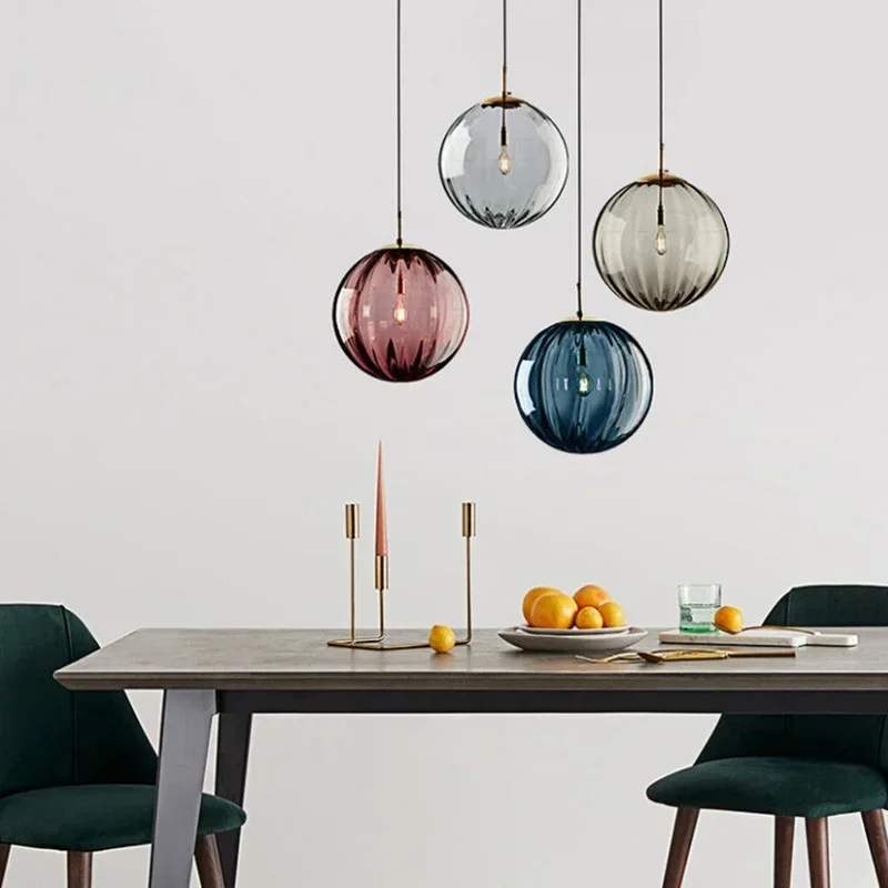 

SANDYHA Minimalist Colored Glass Ball LED Pendant Light Modern Nordic Chandelier Perfect for Dining Room Table Lighting Home