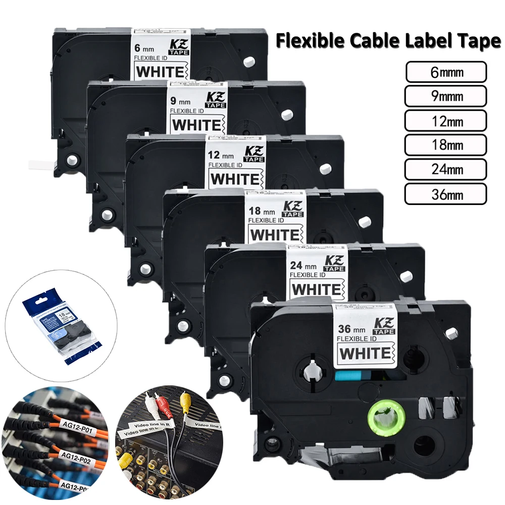 6/9/12/18/24/36mm Label Tape Flexible Cassette Compatible Brother Tze-FX231 tze-fx221 Tze Ribbon Tapes P-touch PT-h110/100/2030