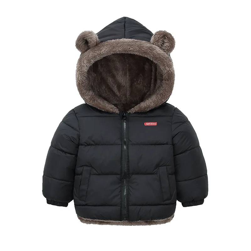 Boys Girls Thicken Hooded Zipper Down Jackets Kids Cotton-padded Solid Plush Coat Toddler Baby Autumn Winter Warm Outerwear
