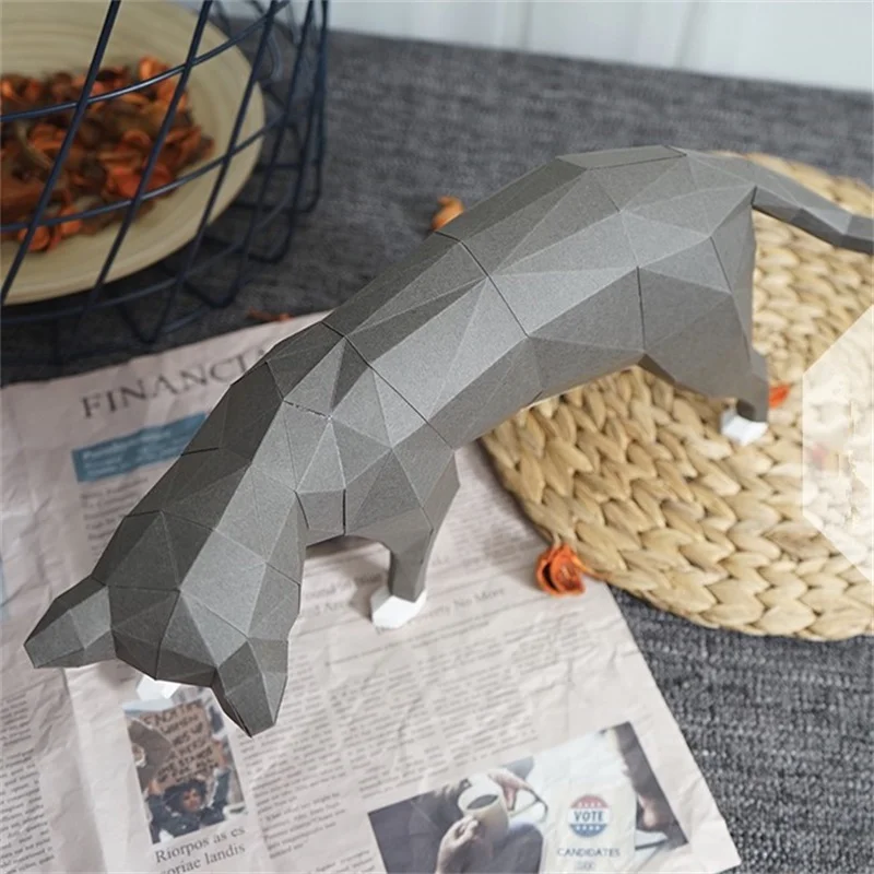 Playing Cat 3D Paper Model Kit Creative Home Desk Decor Props DIY Hand Made Geometric Paper Figures Craft Project Puzzles Toys