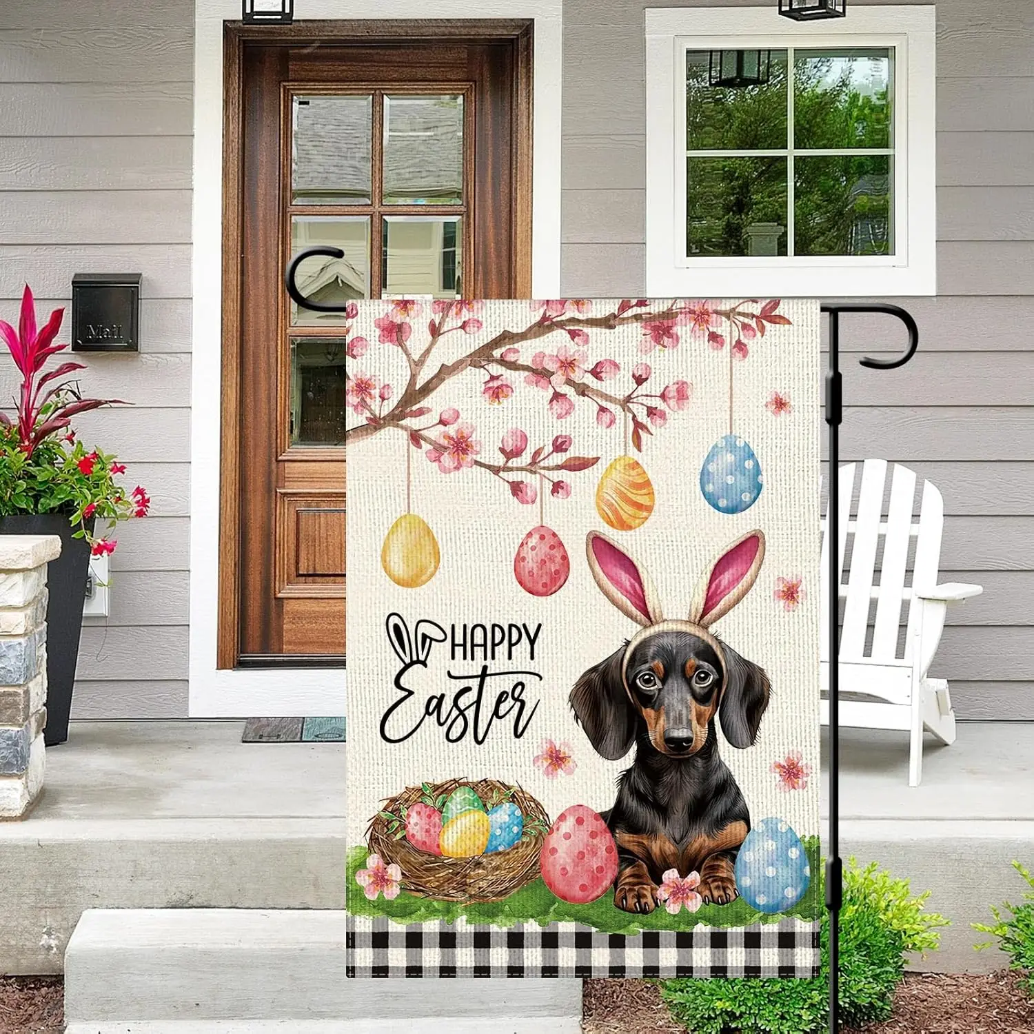 DLZDN Happy Easter Dachshund Dog Garden Flag 12×18 Inch Double Side Vertical Burlap Farmhouse Yard Sign Spring Holiday Outdo EEZ