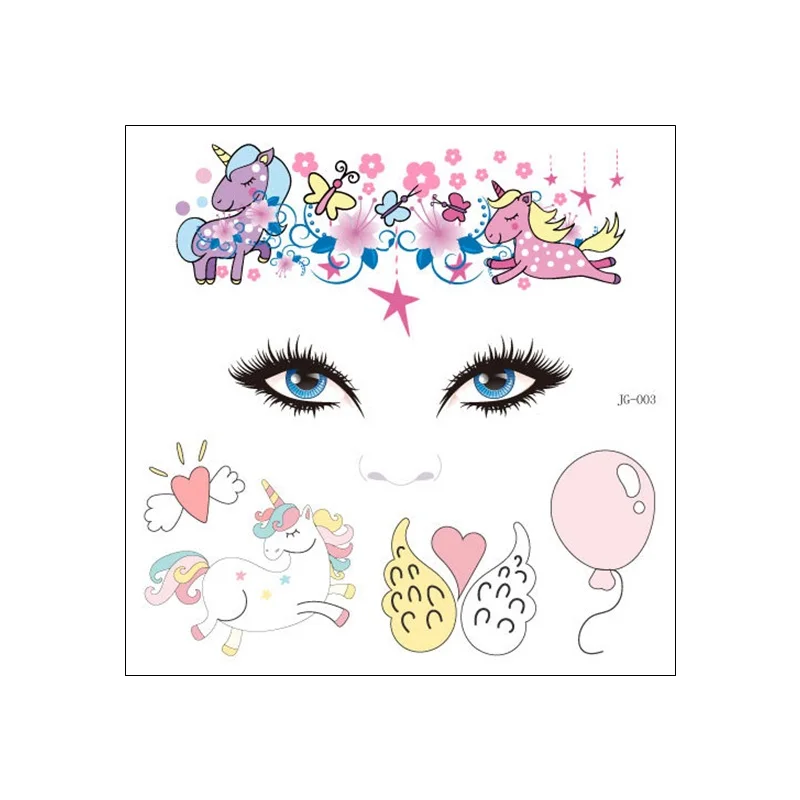 Festival Kids Cartoon Dierlijke Stijl Gezicht Tattoo Tijdelijke Waterdichte Body Art Sticker Wegwerp Make-Up Bloem Vlinder Eenhoorn