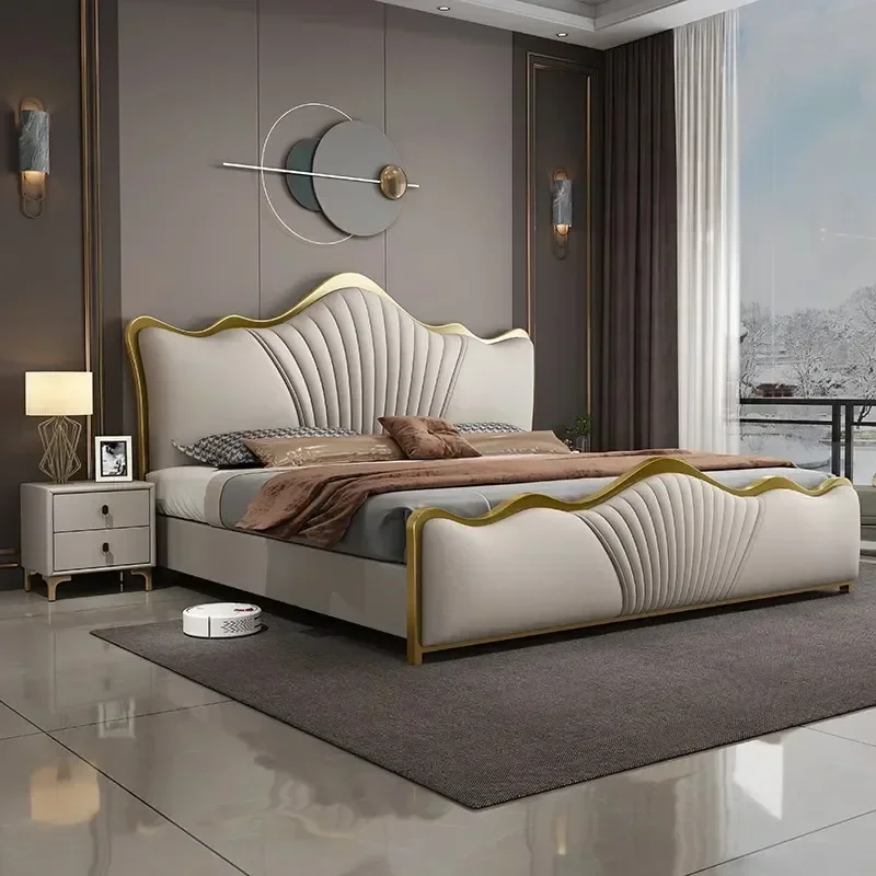 

Luxury Queen Double Bed Modern Whitr Wood Headboard Frame Double Bed