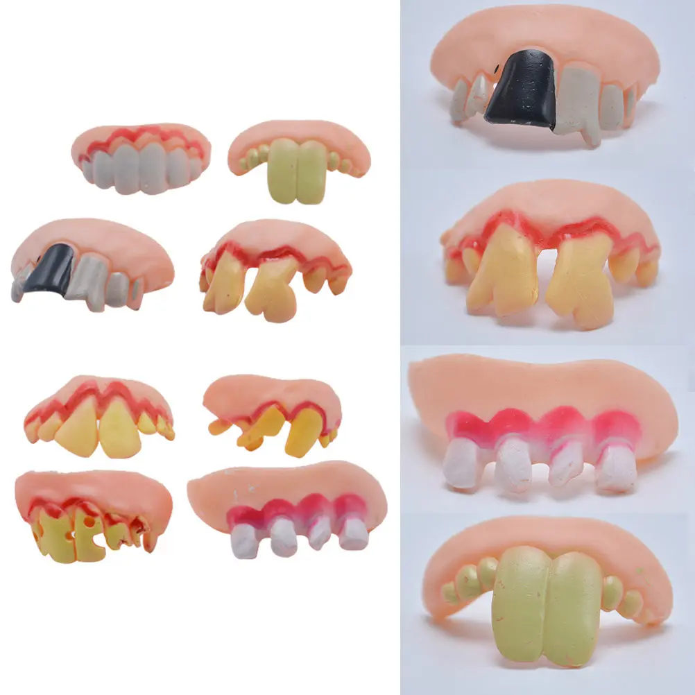 Zombie Teeth Braces Set Fake Denture For Halloween Party Trick Gag Props Masquerade Costume Joke Supplies Novelty Funny