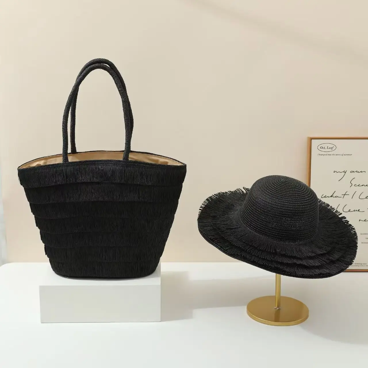 

New SOIXANTE DIX SEPT Bohemian fringe woven tote bag for women's spring and summer beach straw hat personalized woven bag