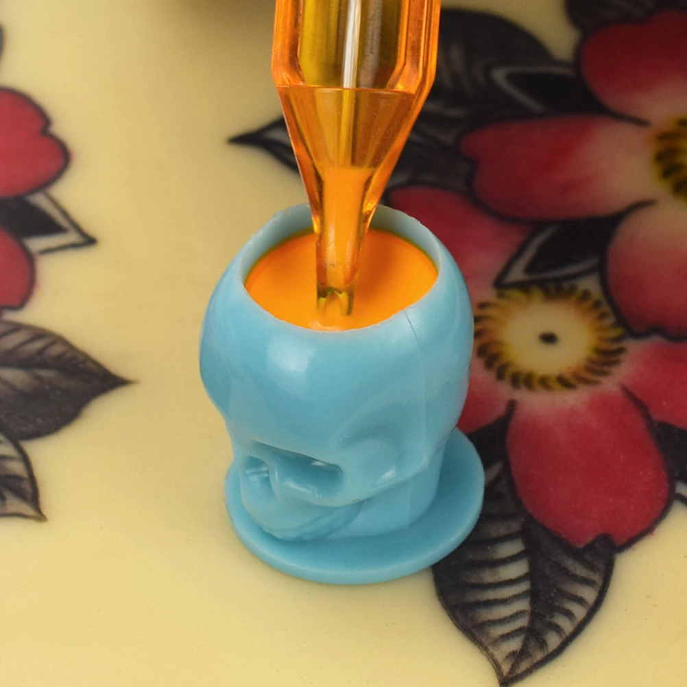 

200 Pcs Color Cup Ink Cups for Tattooing Skull Caps Silicone Pot Holder Plastic Pigment