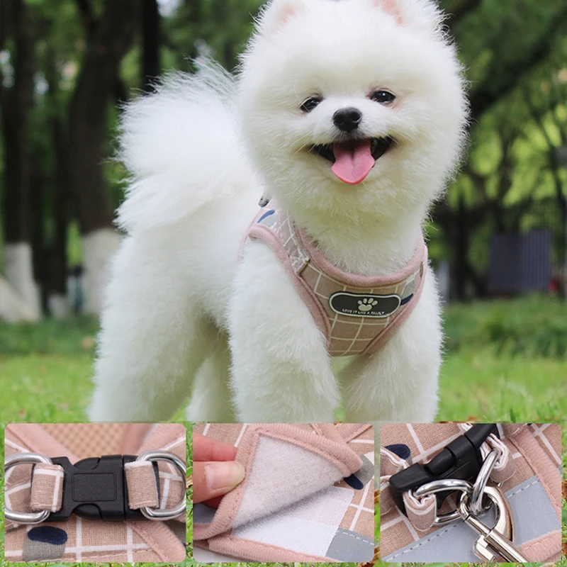 Nylon Dog Harness Breathable Mesh Vest Adjustable Dog Harness and Leash Set for Small Dogs Cats Reflective Pet Collar for Puppy