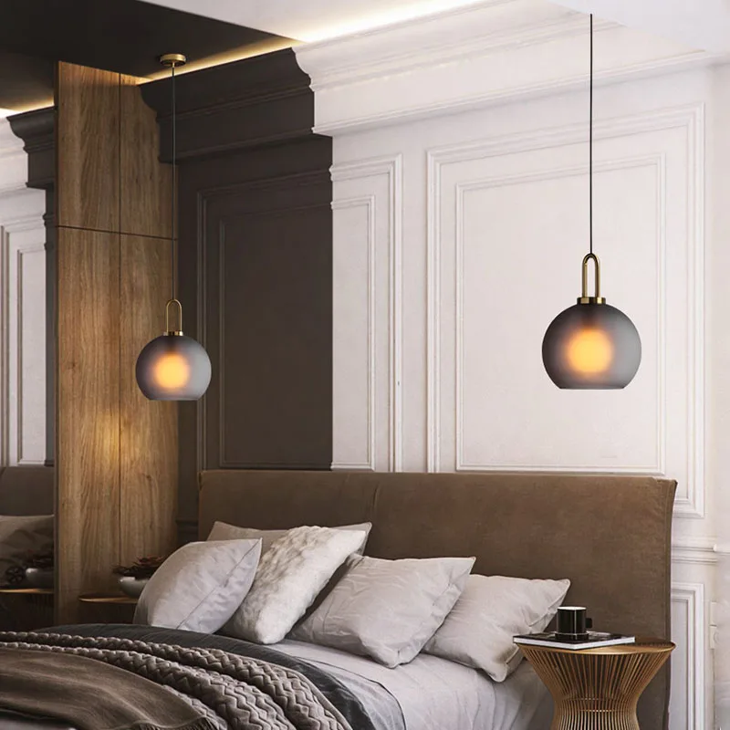 Light Luxury Frosted Glass Chandelier Modern Dining Table Pendant Lights LED Nordic Bedroom Bedside Lamp Circular Ball Decor