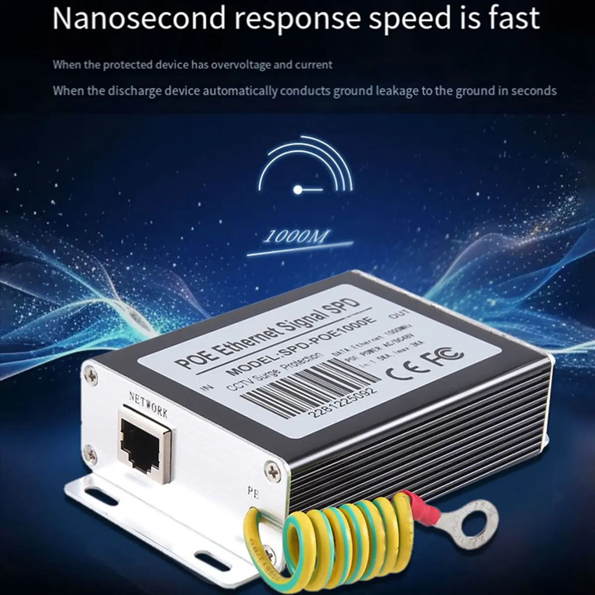 (DT37) Single-Channel Gigabit POE POE Ethernet Signal SPD Network Surge Protector 1000Mbps SPD Preventer for CCTV IP Cameras
