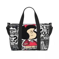 Custom Vintage Quino Comic Mafalda Tote Bag Women Large Capacity Cartoon Mang Beach Gym Shoulder Travel Bag