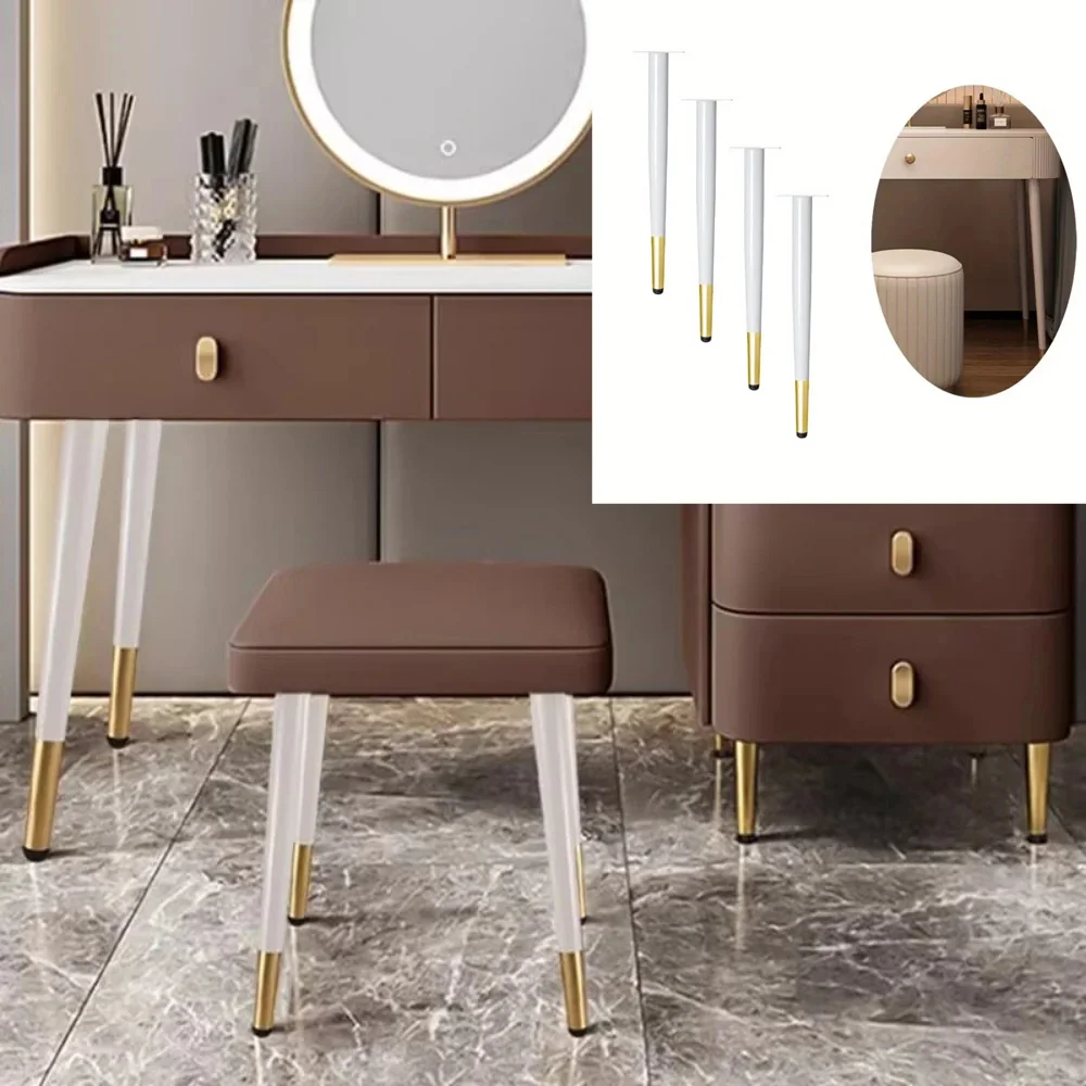 4pcs 45cm White+Gold Oblique cone/Straight cone Metal Furniture Legs Replacement Sofa Living Room Bedroom Table Cabinet Legs