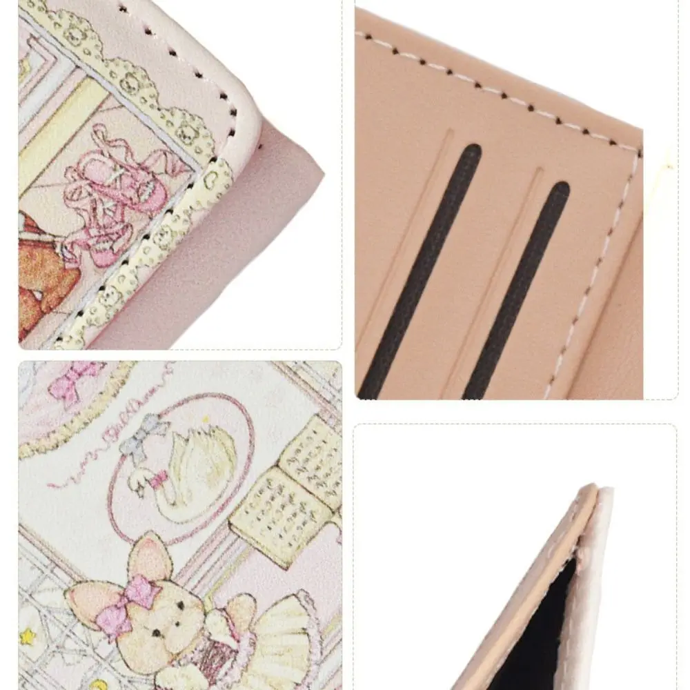 Vintage Bear and Rabbit Short Wallet Multi Slot Portable Money Bag PU Coin Purse Girl