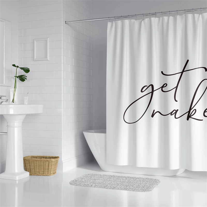 Aertemisi Get Naked Funny Shower Curtain Set with Grommets and Hooks for Bathroom Decor