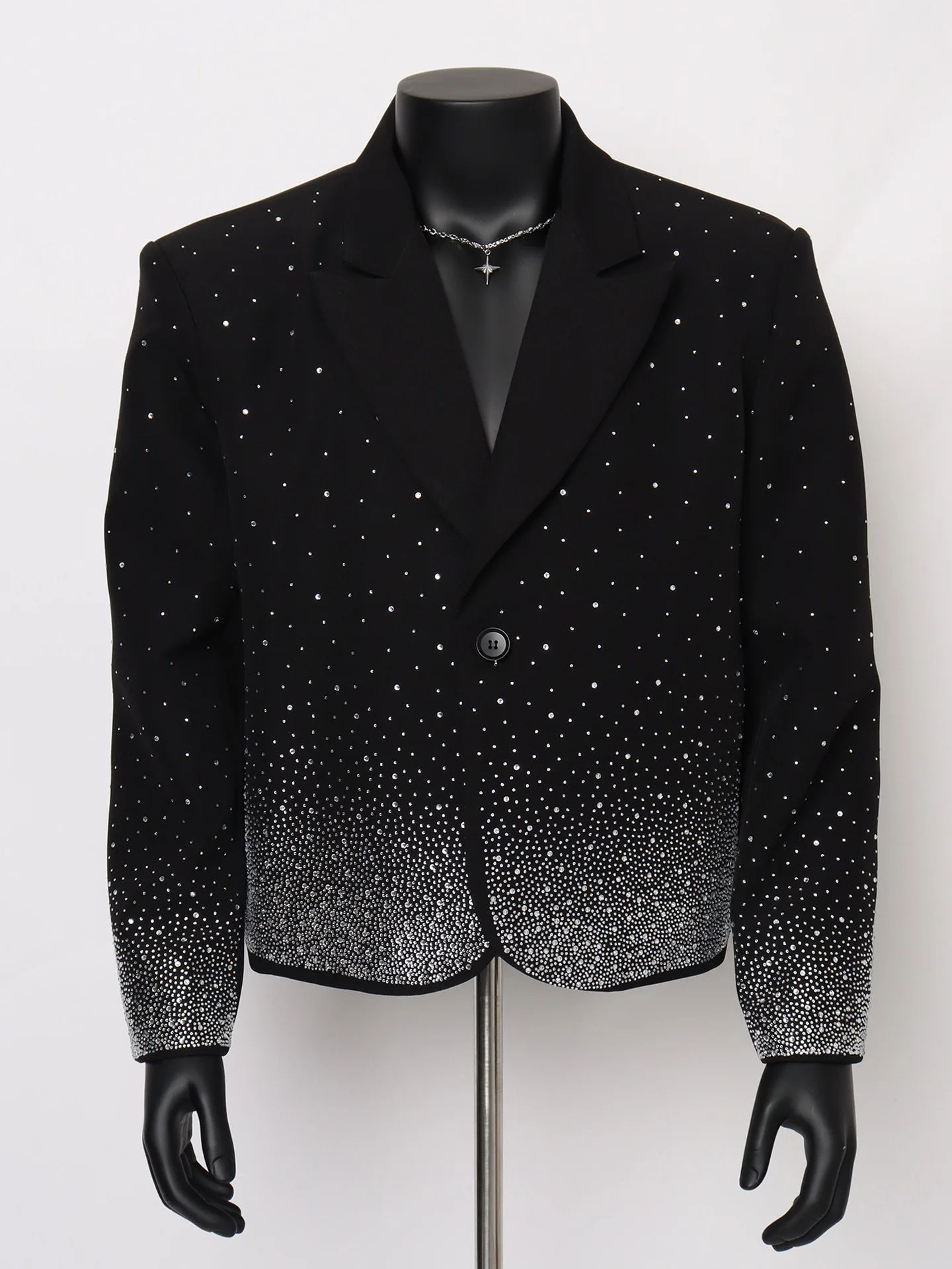 

Bla Rhinestone Casual Suit Jaet for Men Starlit High-End Design Loose Fit oulder Pad West Coat Youth Faion