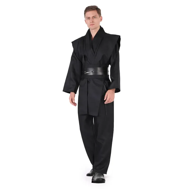 

CyJedi Knight Tunic Costume Adult Hooded Robe Cloak Cape Halloween Cosplay Costume Cape Anime Cosplay Black Robe Uniform for Uni