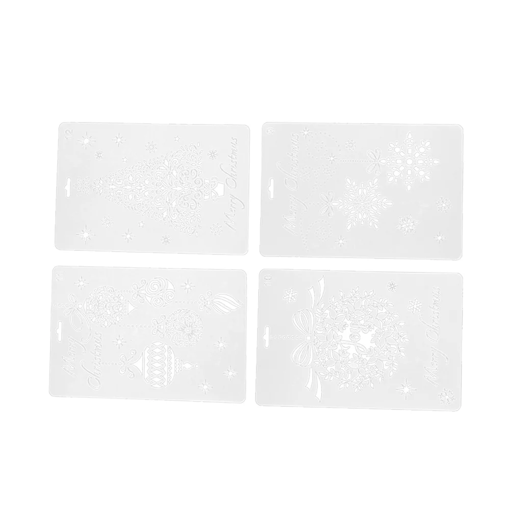 4Pcs Creative Christmas Painting Hollow out Template DIY Hand Account Drawing Accessories Spray Template White (9 10 11 12)