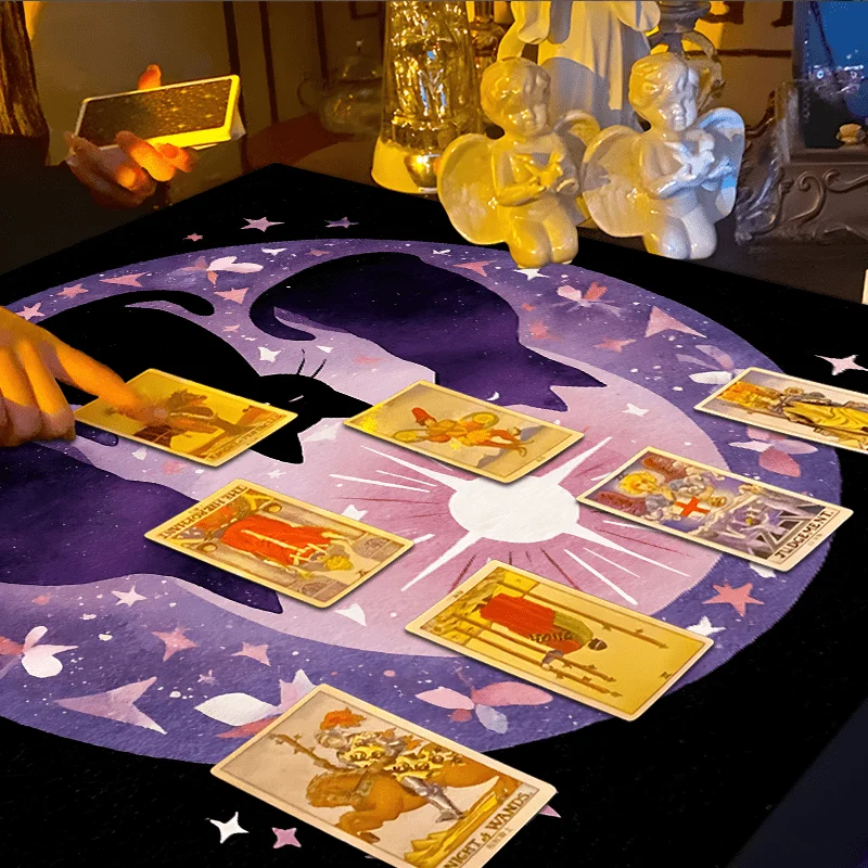 Cute Cat Constellation Galaxy Table Mat for Witchy Aesthetic Boho Home Decor Gift90x90cm