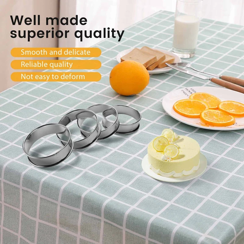 ●Double Rolled Tart Rings, English Muffin Rings Professional Crumpet Rings Set of 4