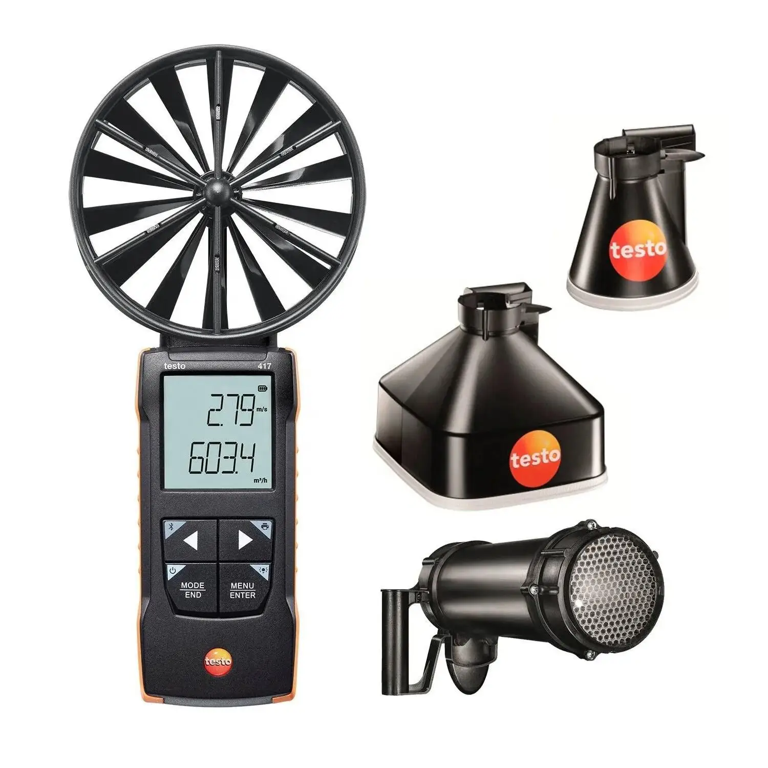 Testo 417 KIT 2 Digital 100 Mm Vane Anemometer App Connection  With Measuring Funnels And Flow Straightener 0563 2417