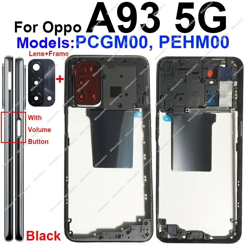 Для OPPO A93 A93s 4G 5G средняя рамка корпуса, рамка с боковой кнопкой NFC, замена рамки объектива камеры