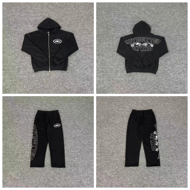 Tagkita Demon Island Collaborative Print Fce Lined Hooded Open Cardigan And Straight Leg Pants Set for Young Men Casual Sp...