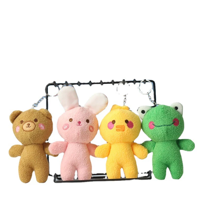 14cm niedlichen Cartoon Bär Puppe Plüsch Spielzeug Hase Kaninchen Frosch kleine gelbe Ente Kinder Puppe Schult asche Anhänger Schlüssel bund Puppe