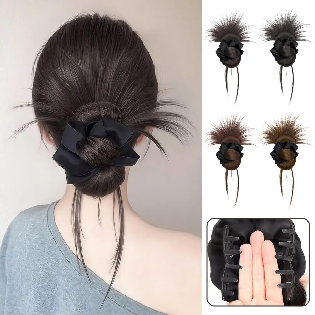 Cabeça de coque de penas de frango peruca sintética clipe de garra temperamento flor bud cabeça fofa natural cabeça traseira enrolada estilo de cabelo peruca