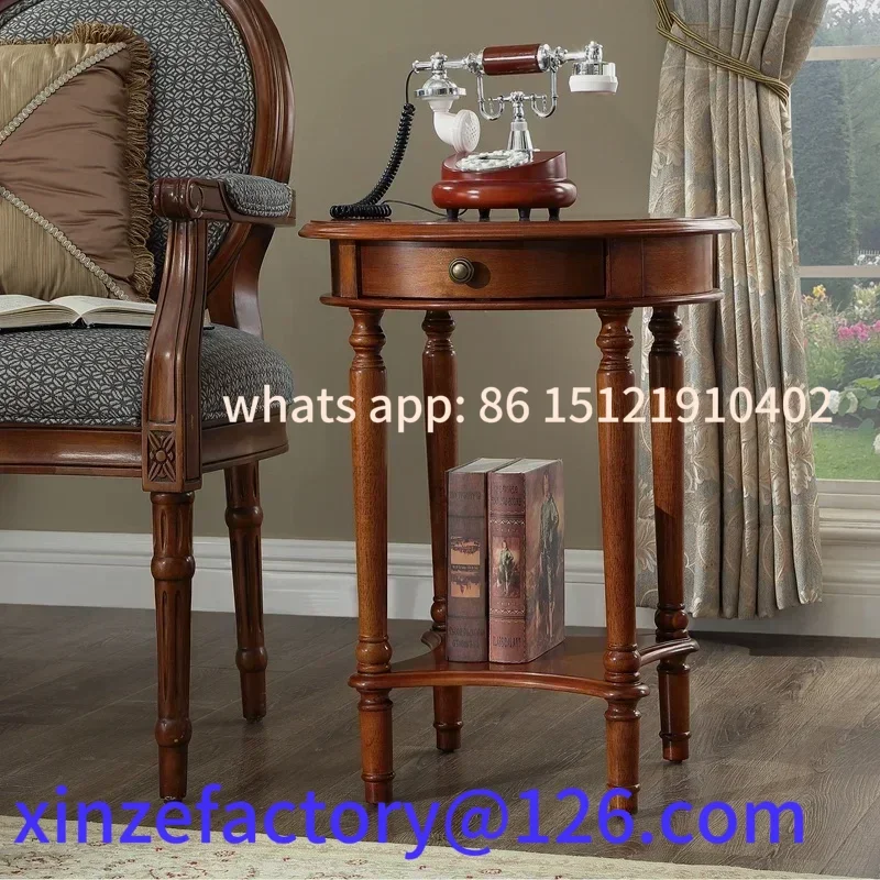 Customizable Solid Wood Round Bedside Double layer Home Furniture Classic Design Side Table