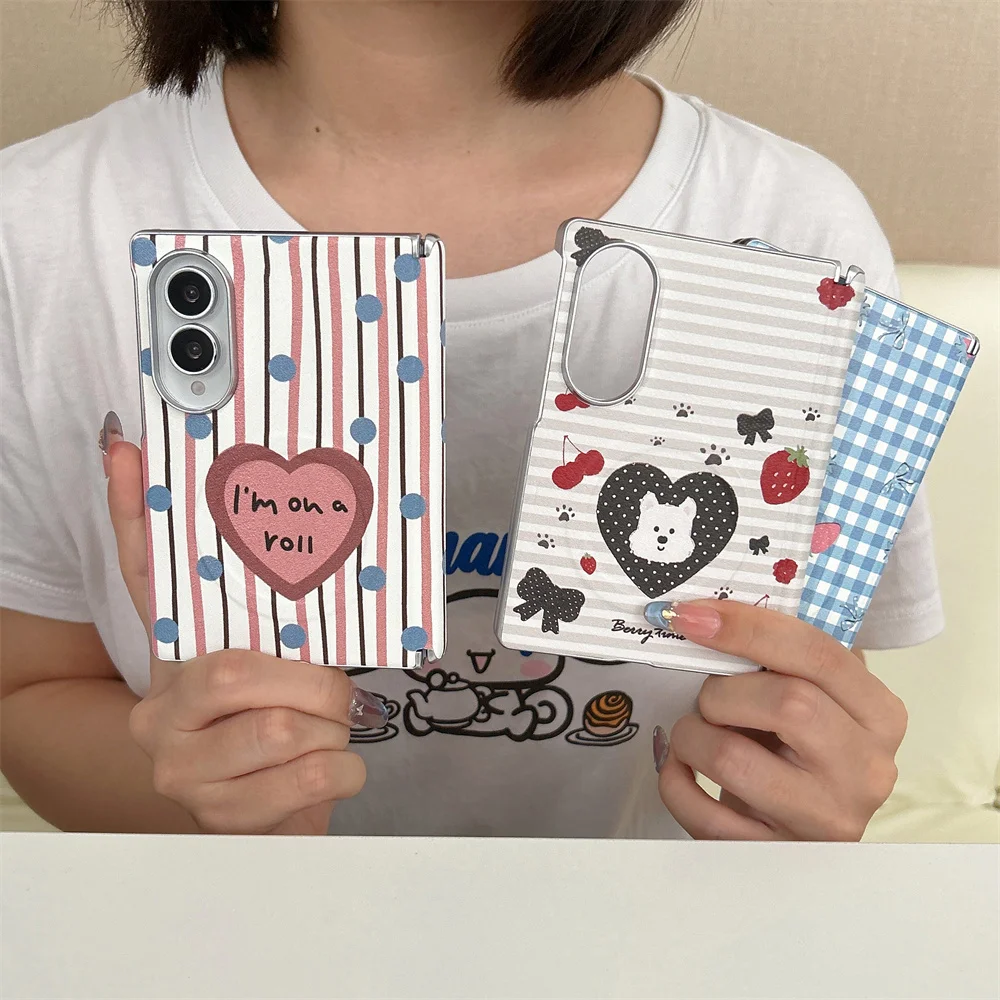 Cute Magnetic Polka Dot Heart Dog Magnetic Phone Case For Samsung Galaxy Z Fold8 Ultra Fold7 6 5 4 Foldable Cover for Magsafe