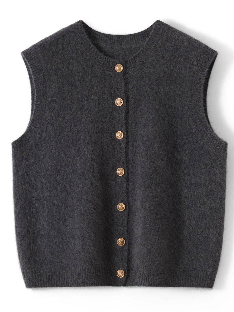 Ele Fce-Futter Camere Weste Offene Strickjacke Damen Herbst Winter Neue runde Ne Svel Oulder Pad Fce Pullover...