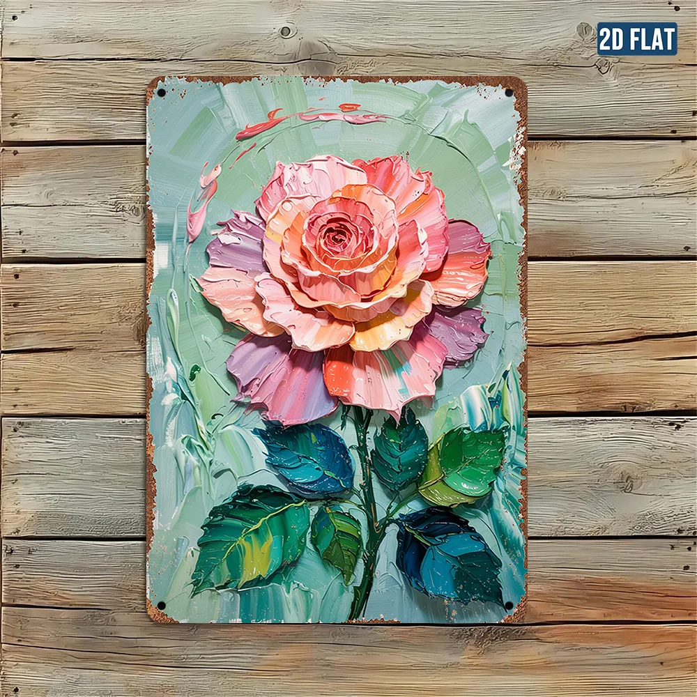 Metal Rose Christmas Sign, Vintage Wall Art Plaque, 2D Flat Decorative Sign for Home Office Cafe