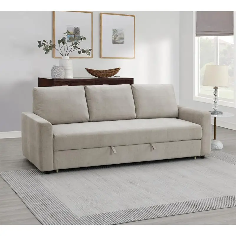

Beige Linen Sleeper Sofa Pull Out Bed