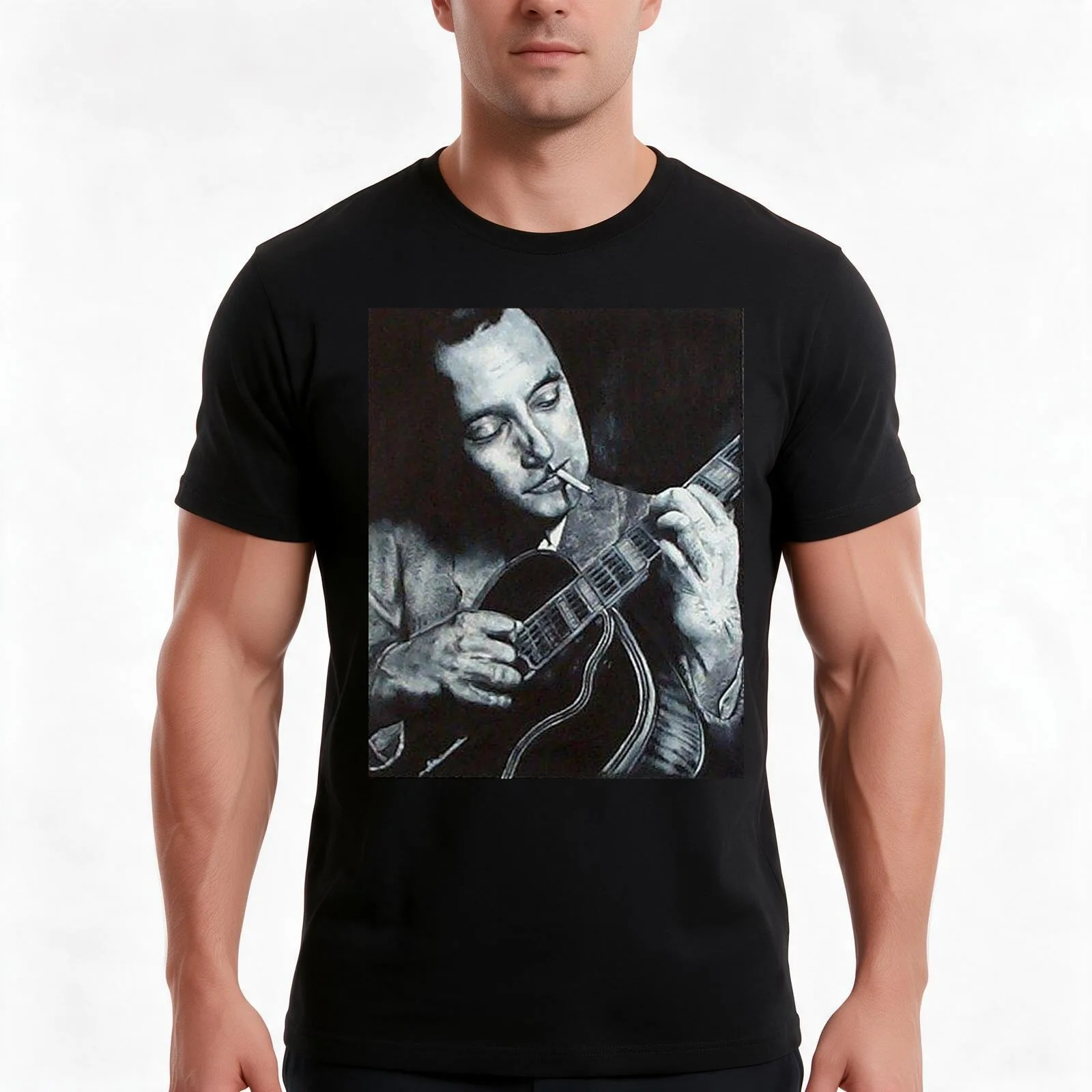 DJANGO REINHARDT T-Shirt, Summer Casual Cotton Tee, Oversized Streetwear Tops, Vintage Graphic Print, Loose Fit Short Sleeve