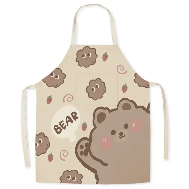 Cartoon Cute Bear Strawberry Apron Linen Sleeveless Anti-fouling Apron Children's Parent-child Apron Kitchen Table Cleaning Tool