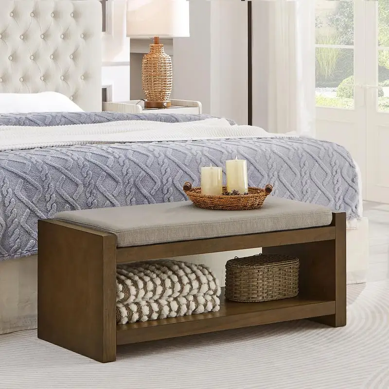 

40" Accent Bench with Shoe Rack, Padded Seating Bench for Living Room, Modern Compact Bed End Storage Bench with Removable