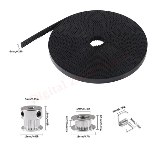 Imagen 2 del producto Correa de impresora 3D, 5 metros, GT2, 6mm de ancho + orificio 5mm, 20 dientes, rueda de polea de sincronización, Idler, resortes para Prusa i3, Kossel, CR10,10S