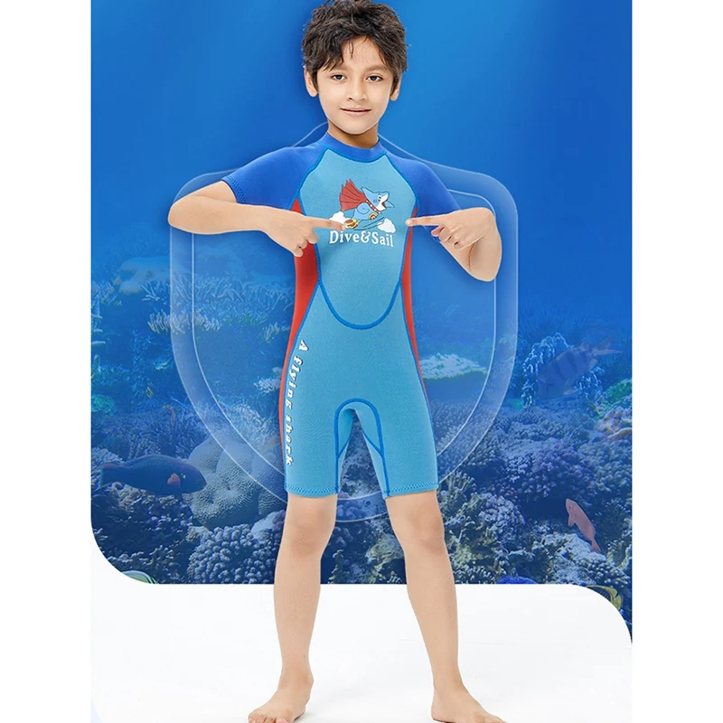 ELOS-DIVE&SAIL 2.5Mm Kids Crop Wetsuit Boys Thermal Neoprene Swimsuit For Scuba Diving Swimming Front Zipper Short Sleeve