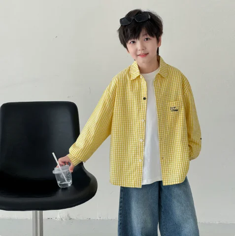 Boys Shirt  Autumn and Winter New Children's Clothing Korean Style Boys and Girls Fashion Color Buttons Plaid Shirt  789