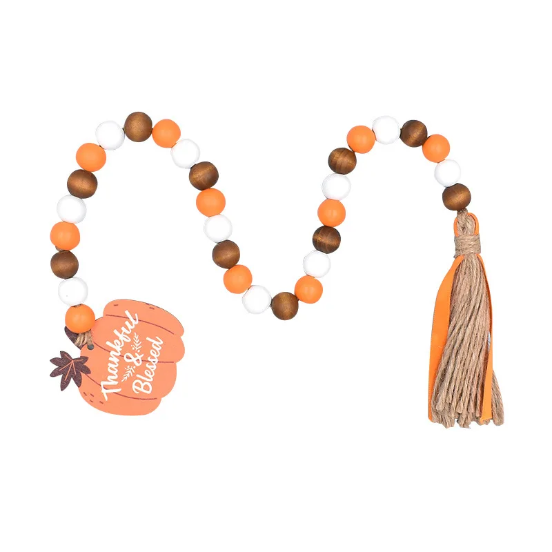 1PCS Fall Wood Bead Garland Beads Garland For Halloween Hanging Decor Halloween Bead Garland With Pumpkins Tassels Beads