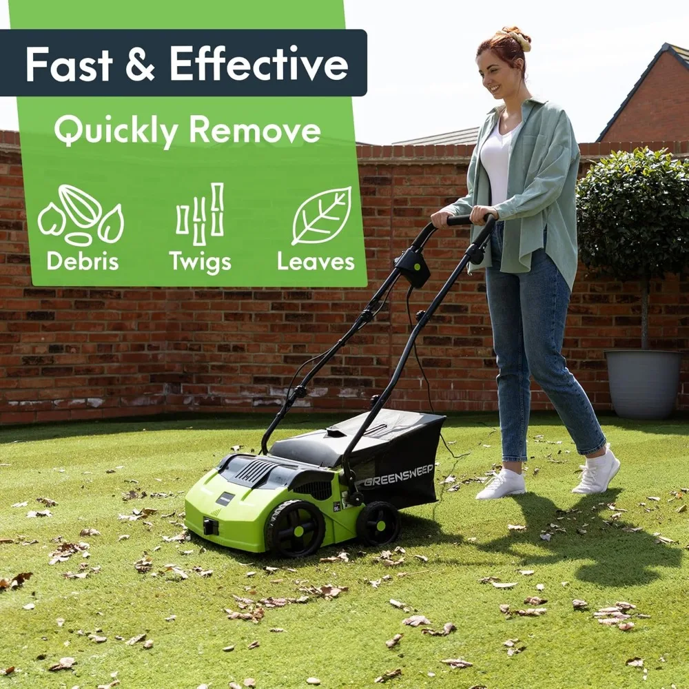 V2 - Artificial Grass Electric Sweeper Rake Vacuum 45L Collection Bag,5 Adjustable Heights, Foldable Handle